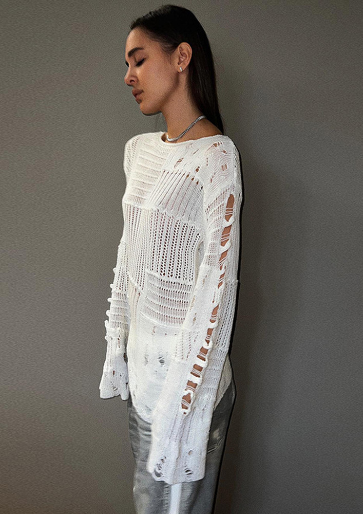 HOLLOW-OUT RIPPED REGULAR KNIT TOP