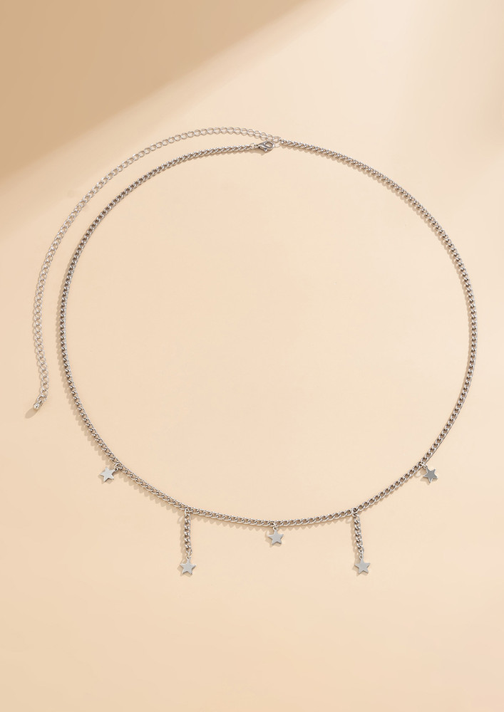 Irregular Star Tassel Detail Silver Waist Chain