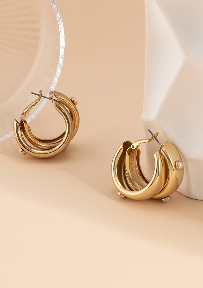 Embedded Pearls In Double Ring Alloy Earrings