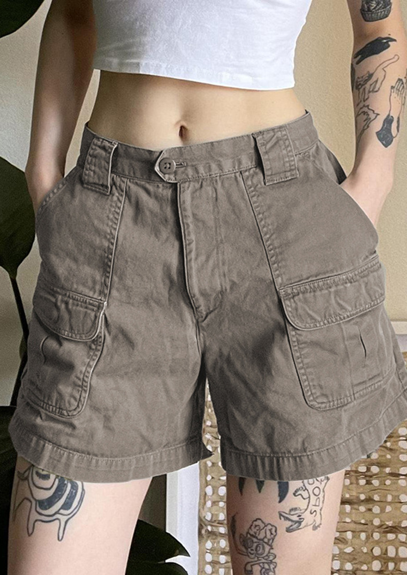 Buy MID-RISE DENIM STRAIGHT CARGO SHORTS for Women Online in India