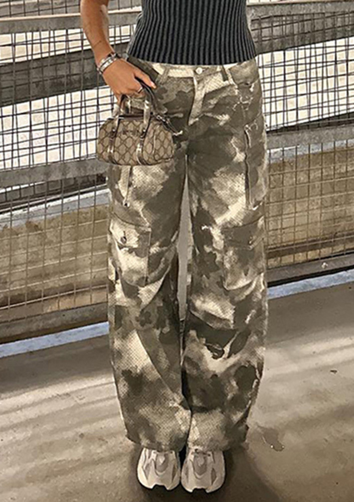 BAGGY FIT POLYESTER PRINTED CARGO PANTS