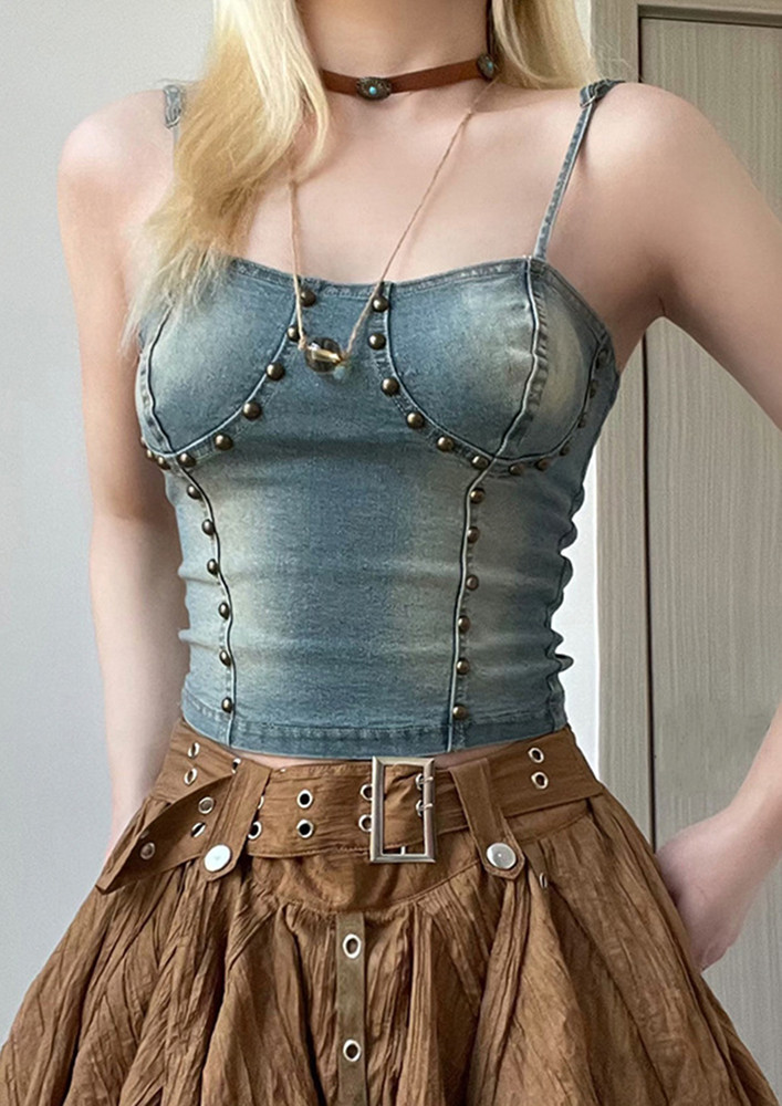 STUDDED BLUE WASHED-OUT DENIM CORSET