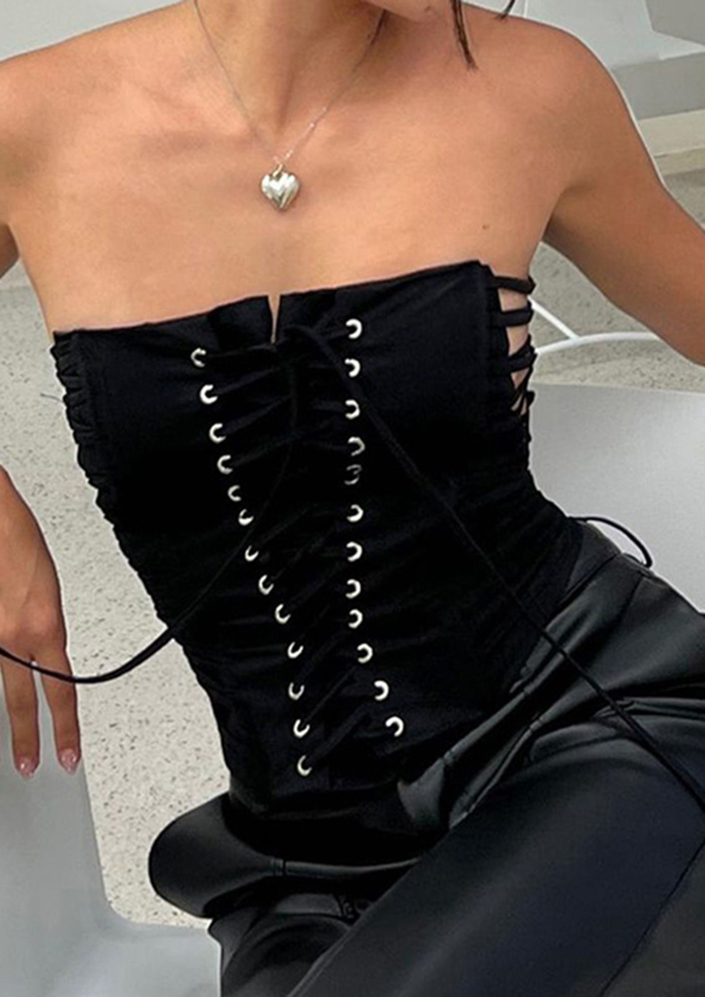 Lace up corset top, Black