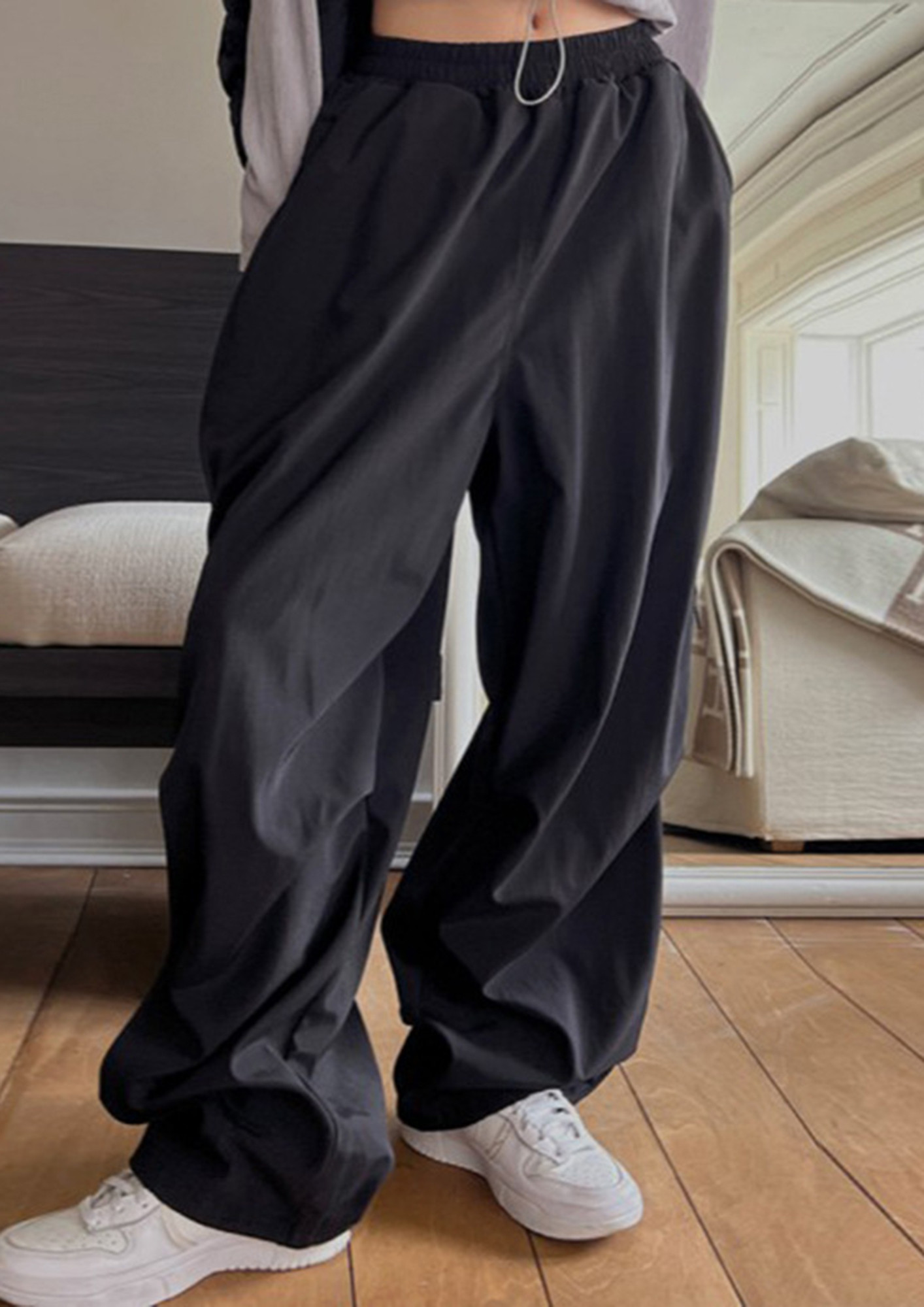 Buy BLACK LOW-RISE BAGGY GREY TROUSER for Women Online in India