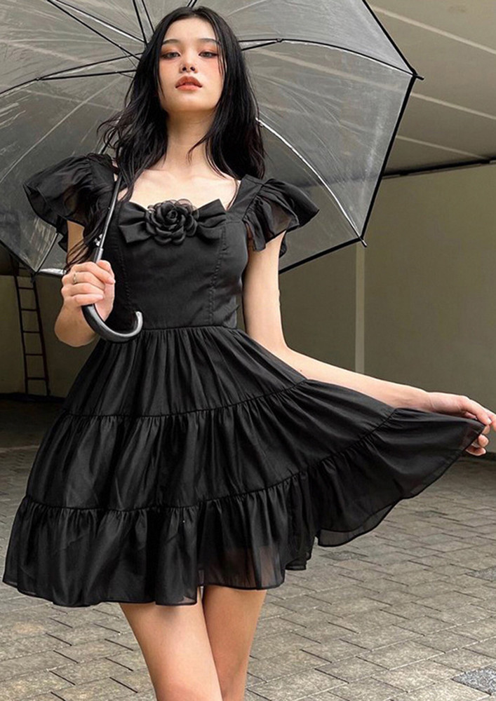 Black Rose Ruffled Dress