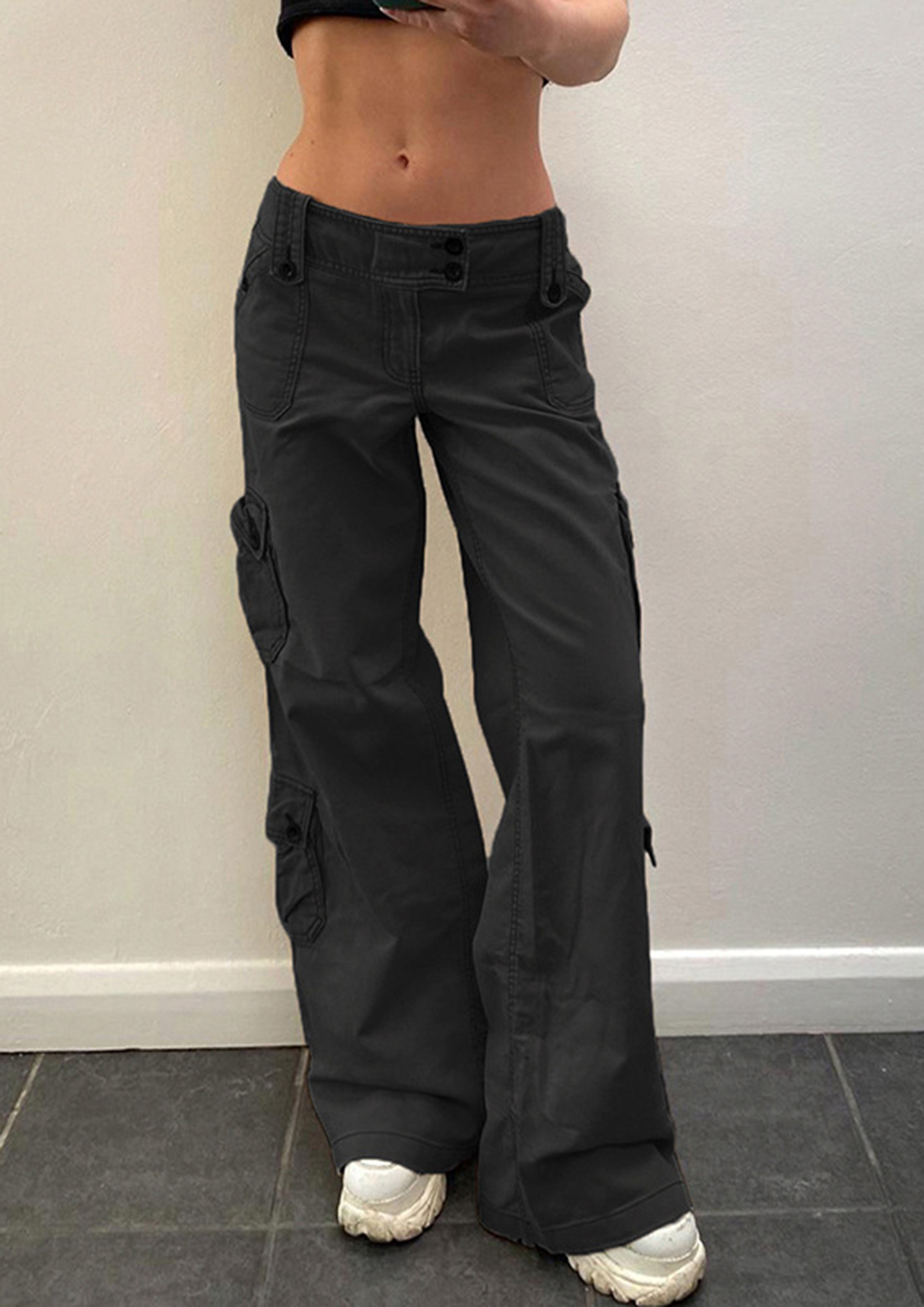 Buy Wide Leg Low-Rise Black Cargo Jeans For Women Online In India