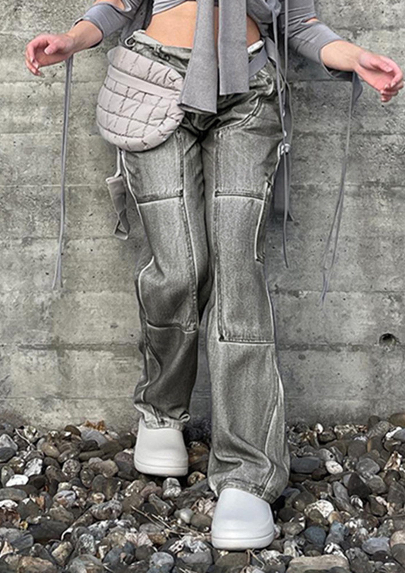 Women Wide Leg Loose Baggy Jeans Pants Cargo Pockets Denim Streetwear  Trousers | eBay