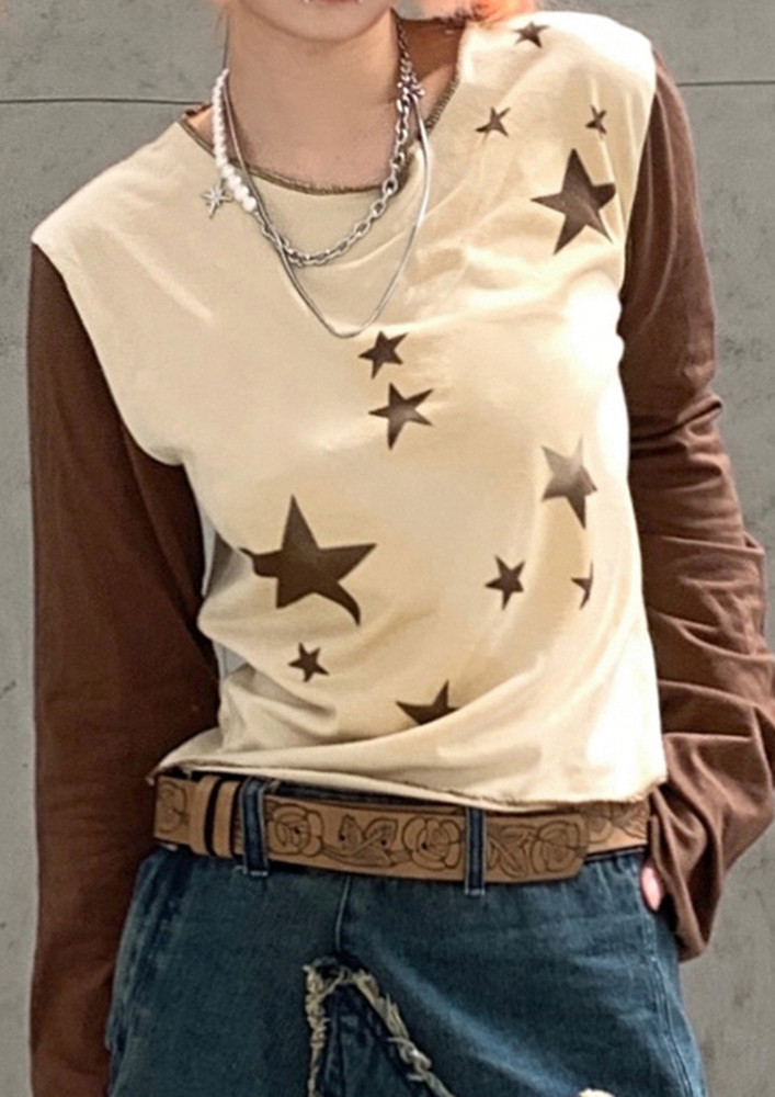 Leading Lady Star Print Brown T-shirt