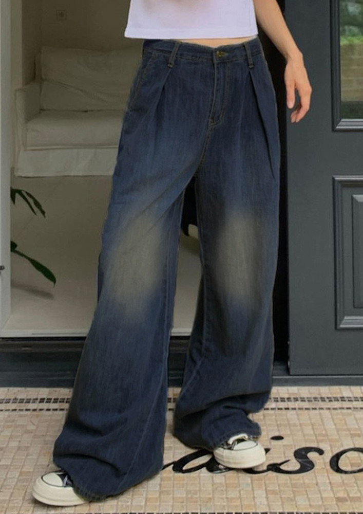 RETRO WASHED OUT BLUE WIDE LEG JEANS