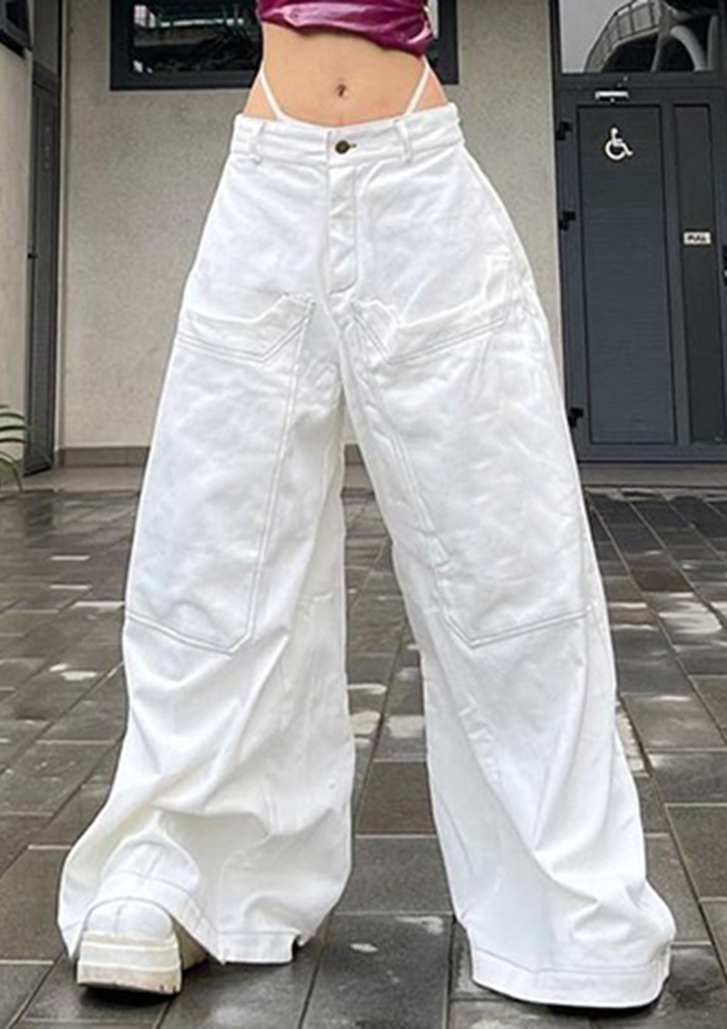 Women Casual Joggers Tech Pants Vintage Solid Low Waist Drawstring Baggy  Trousers Y2K Wide Leg Sweatpants Streetwear Cargo Pants