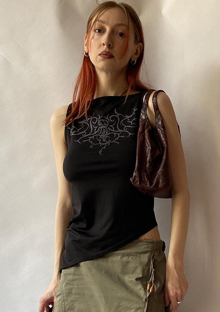 Gothic Goddess Asymmetric Black T-shirt