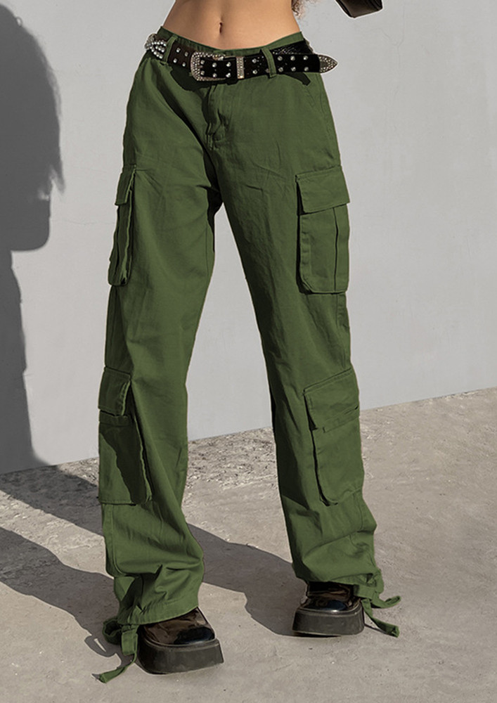GREEN STRAIGHT LOW-RISE STREET CARGO PANT