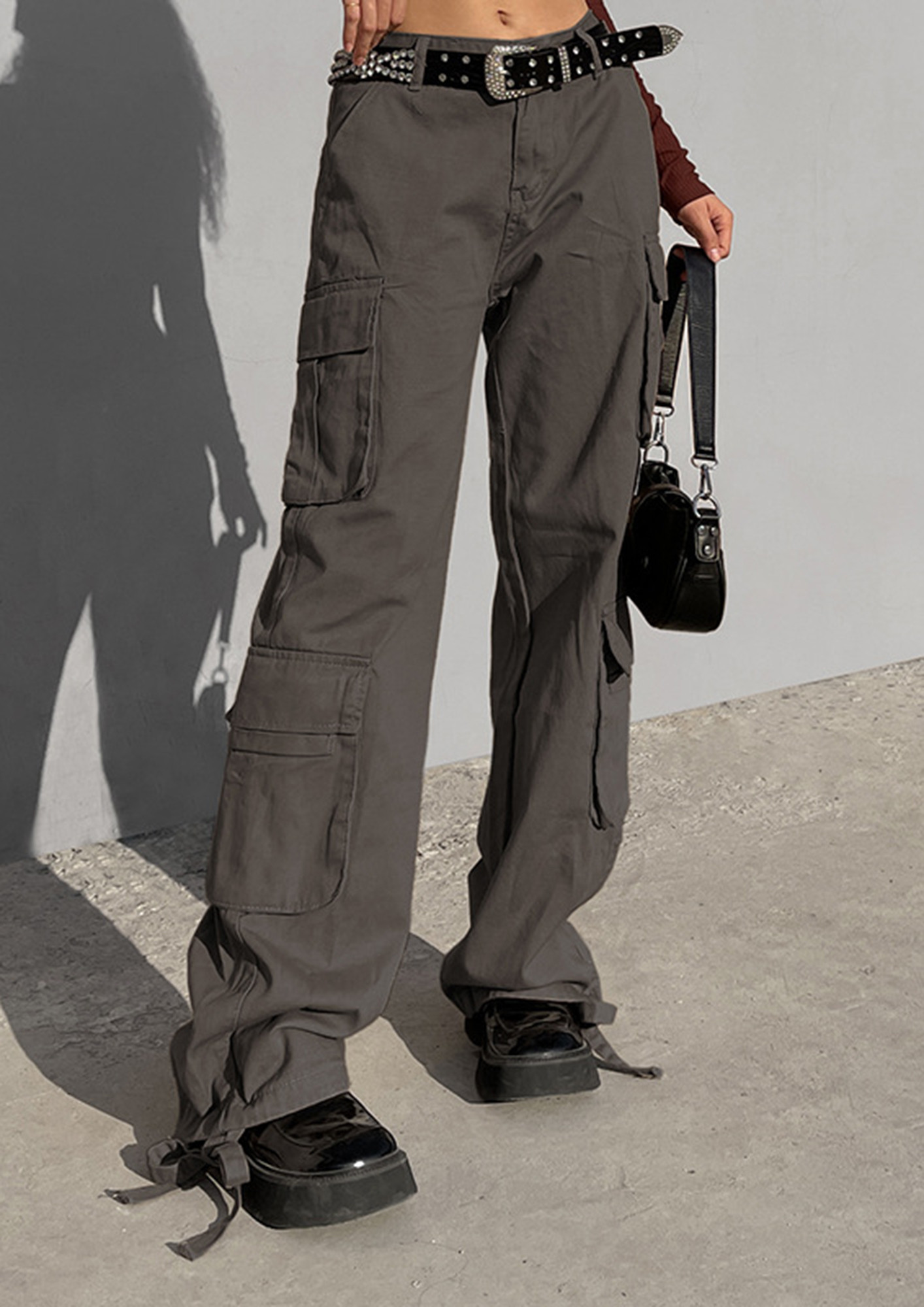 Buy Grey Straight Low-Rise Street Cargo Pant For Women Online In India