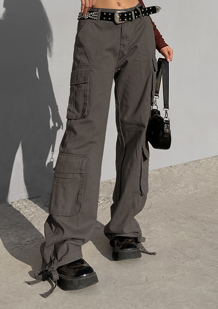GREY STRAIGHT LOW-RISE STREET CARGO PANT