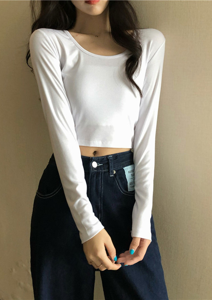 MRITA WHITE SOLID FITTED CROP TOP