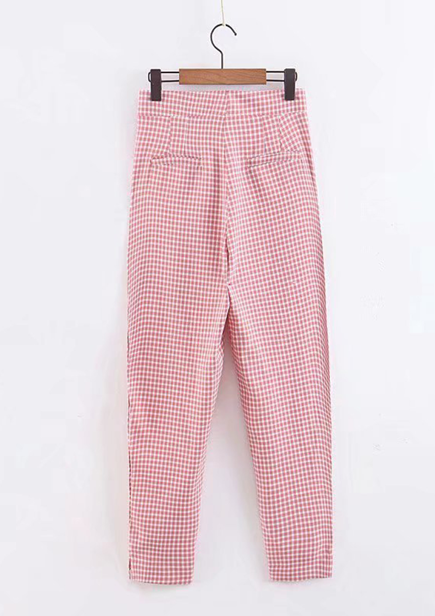 Womens Pink Check Belted Skinny Trousers  Boohoo UK