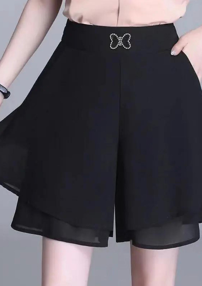 Layered Asymmetrical Black Butterfly Casual Shorts