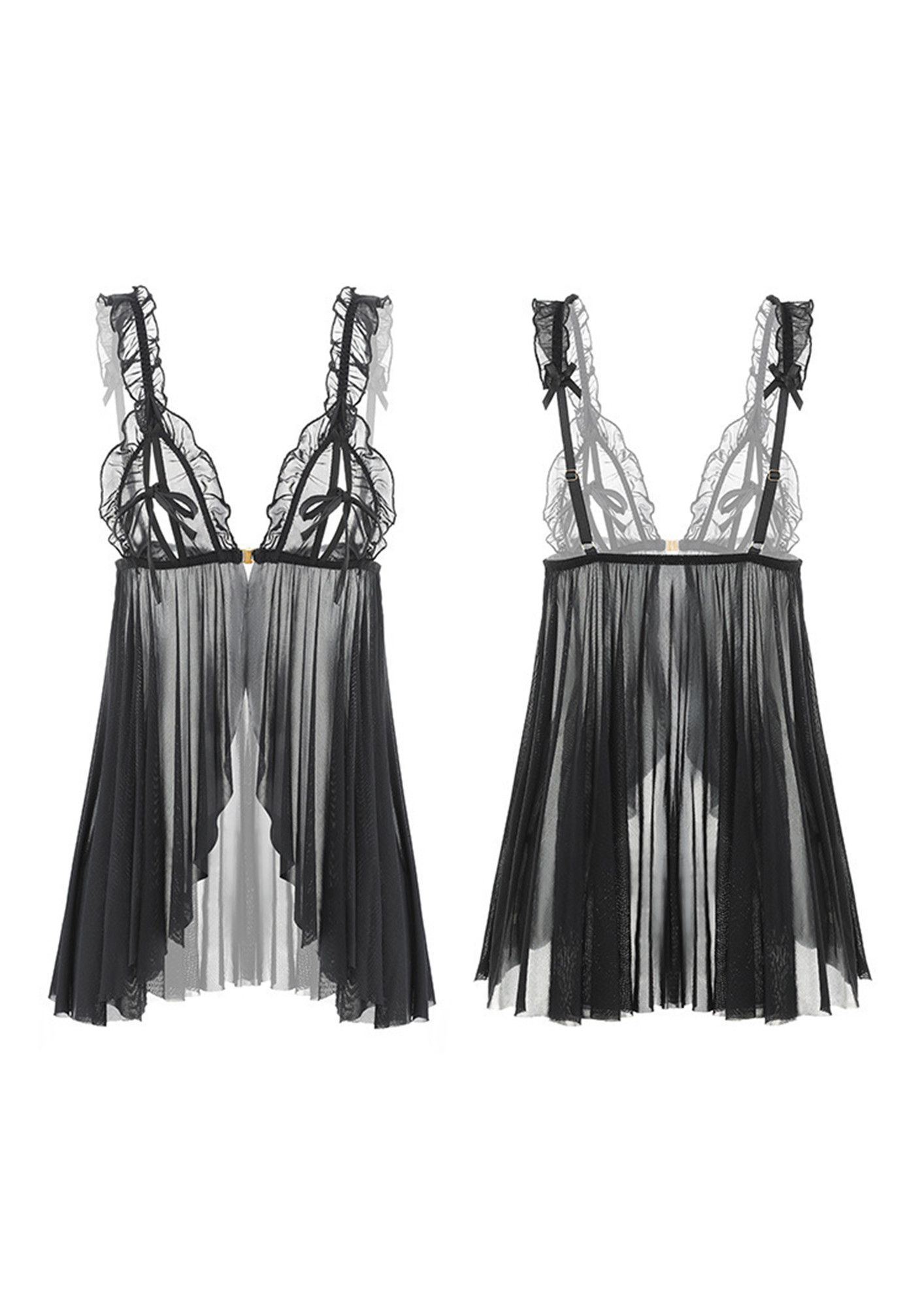 Women Sheer Lace Mesh Night Dress Ruffle See Through Maid Outfit Sleepwear  Sexy | eBay