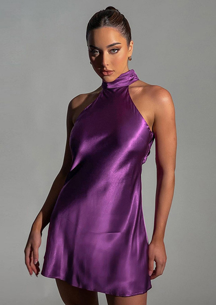 Mettalic Measures Purple Satin Dress