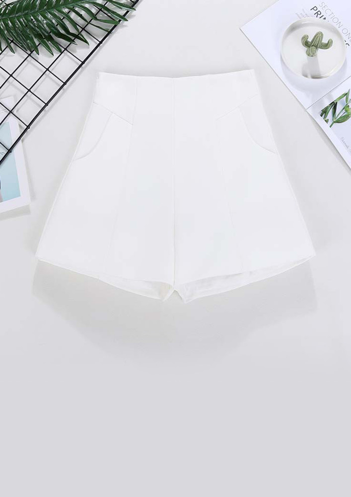 WHITE WIDE TWILL HIGH-RISE SHORTS