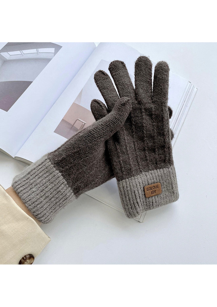 WARM BLACK-GREY KNITTED POLYESTER GLOVES