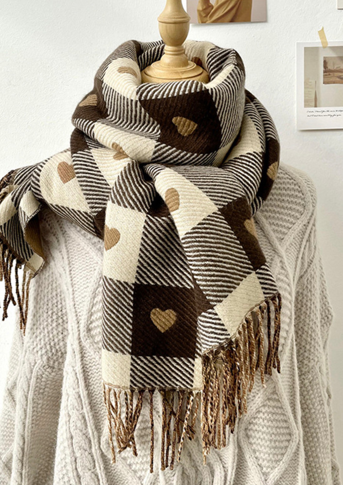 Warm-knit Brown Plaid Prints Scarf