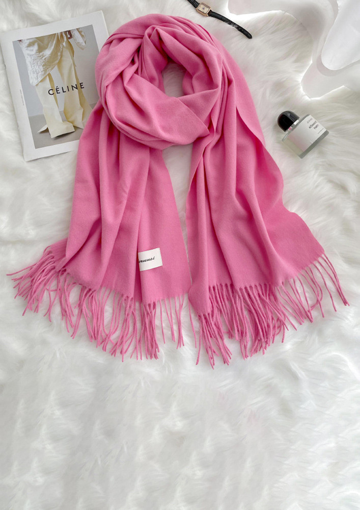 Tassels In My Solid Knitted Pink Scarf