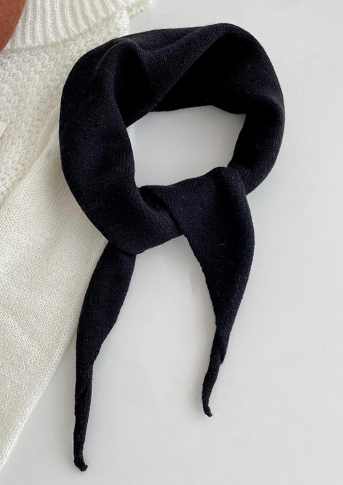 Solid Knitted Black Knot-tie Front Scarf