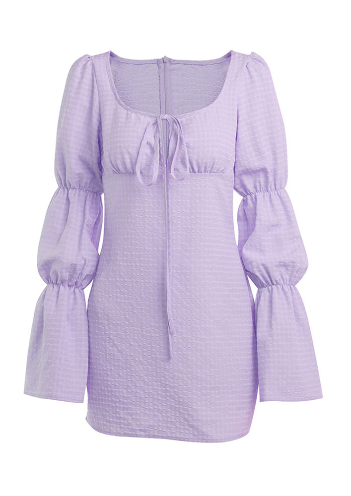 Purple Bodycon Frill Trim Sleeve Dress