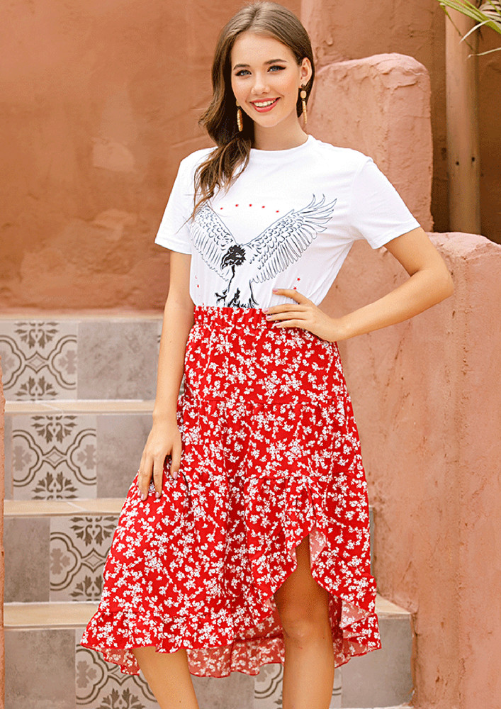 DANCE IT OFF RED PRINTED SKIRT