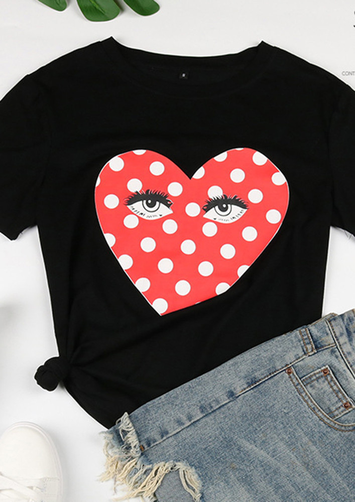 Polka Dot Heart Black T-shirt
