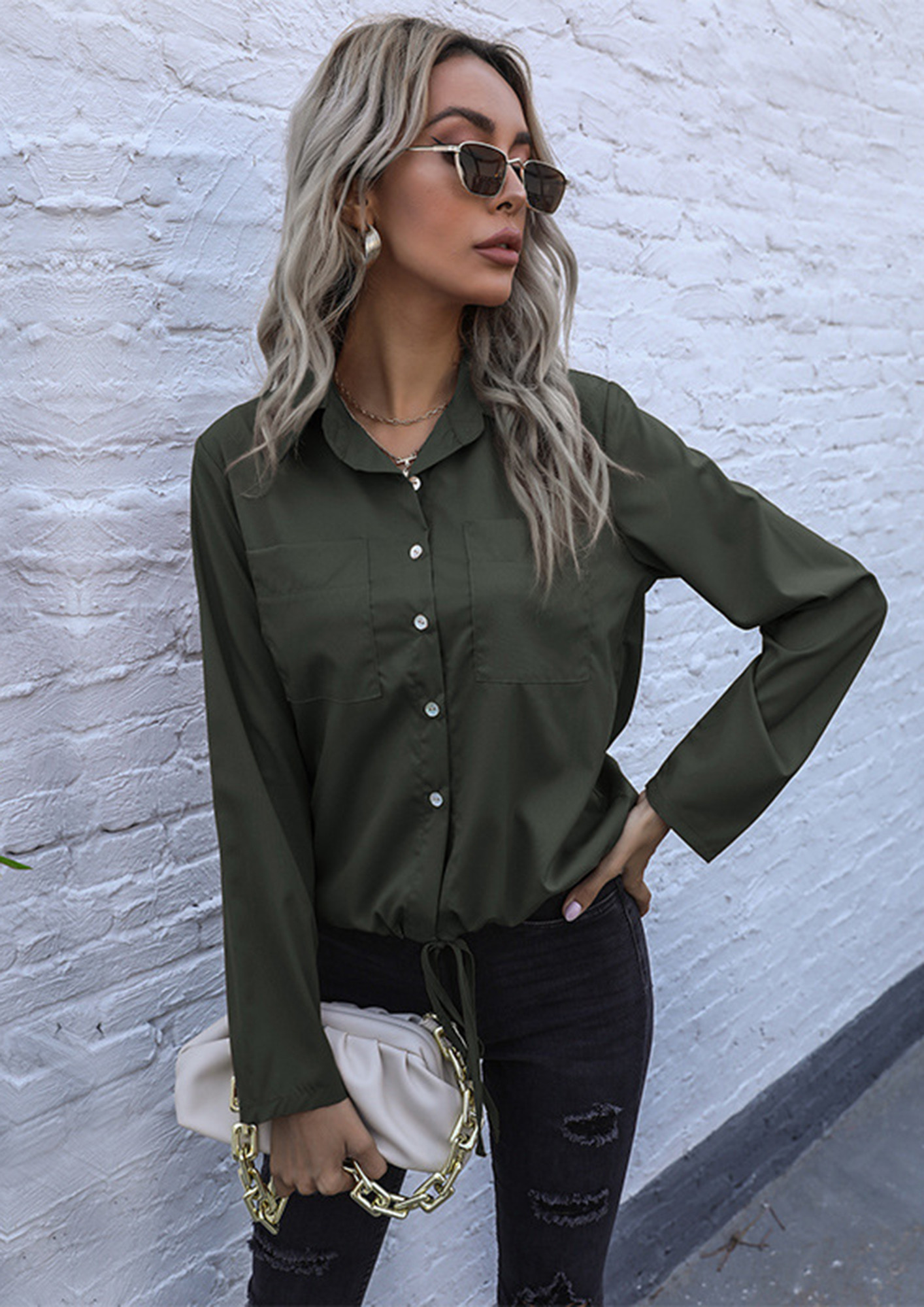 OBSESSED WITH YOU ARMY GREEN SHIRT Women Online in India