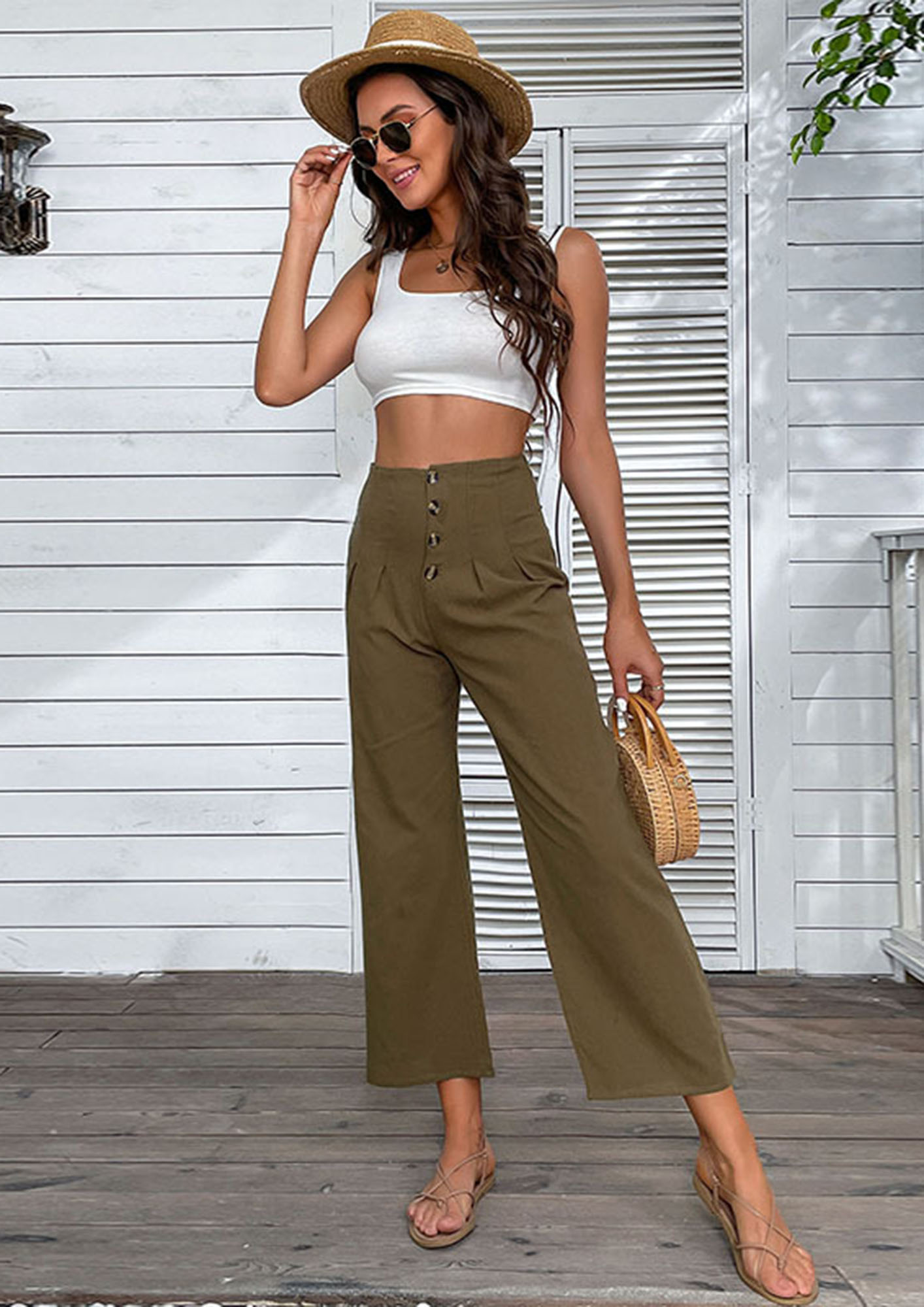 High Waisted Flare Pants with Side Split (WPA217A) | Style State
