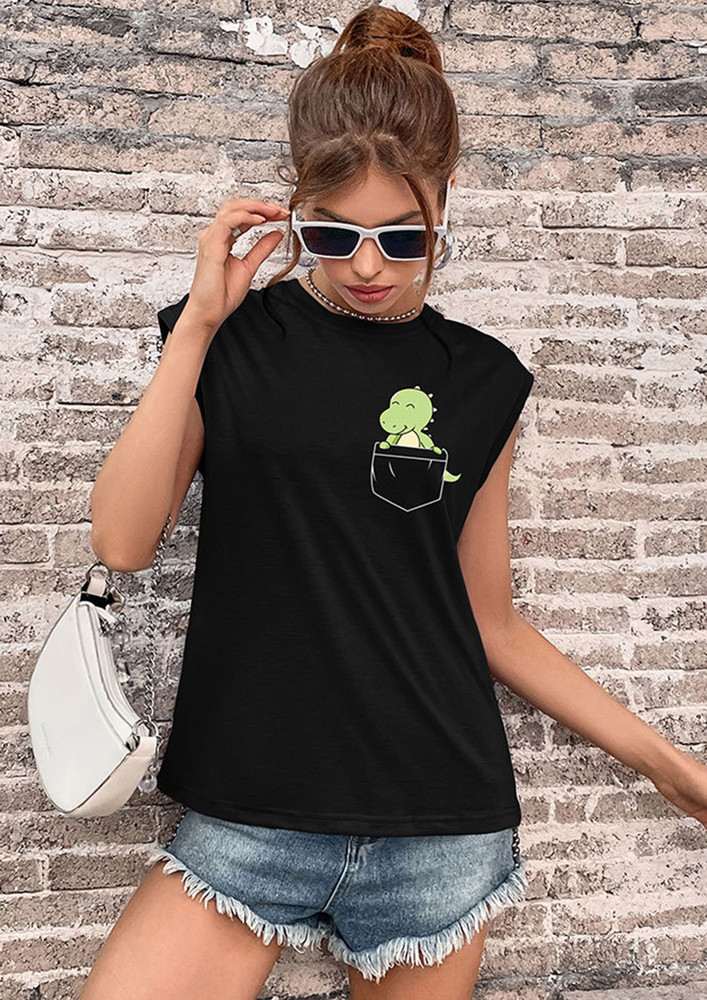 Dino Peek-a-boo Black T-shirt