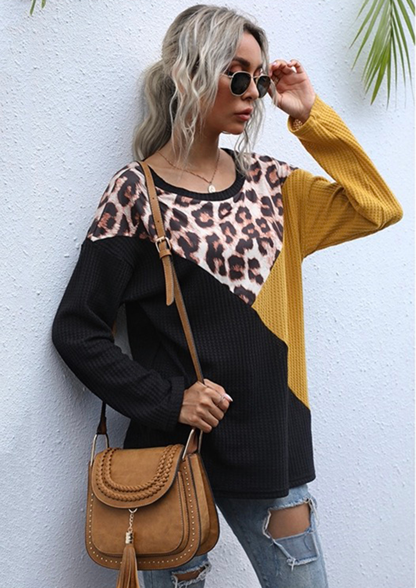 Buy HALTED COLOUR-BLOCK LEOPARD PRINT TOP for Women Online in India