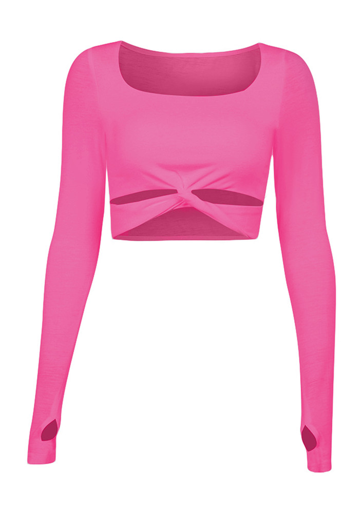 Rickie Green Crossover Twisted Hem, Fitted, Full Sleeves Crop Top