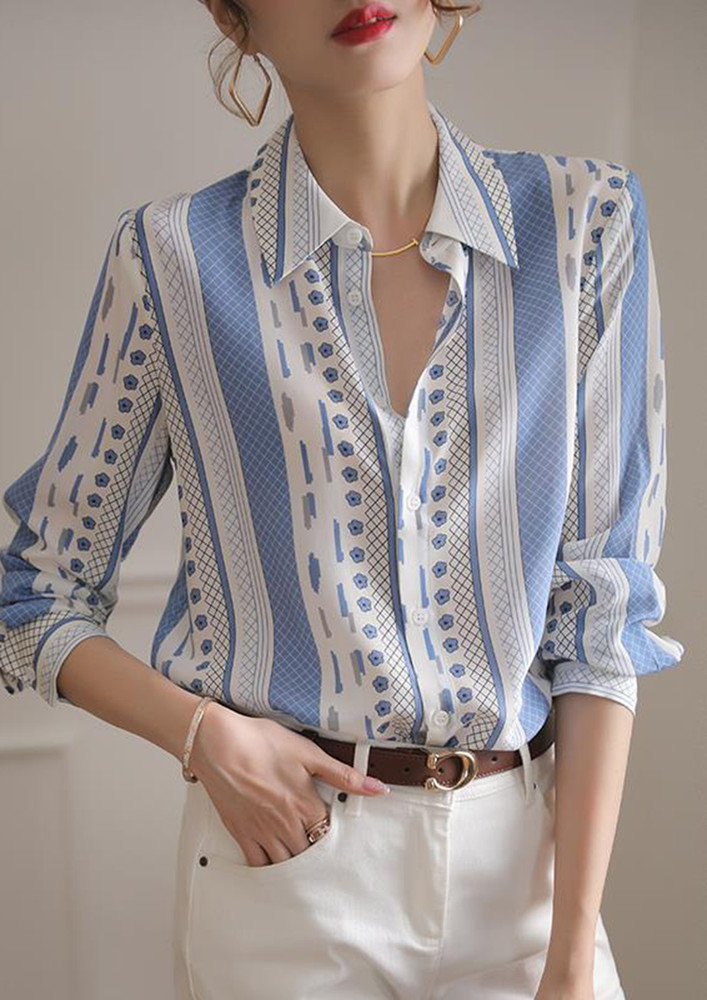 Vertical Stripes Blue Shirt
