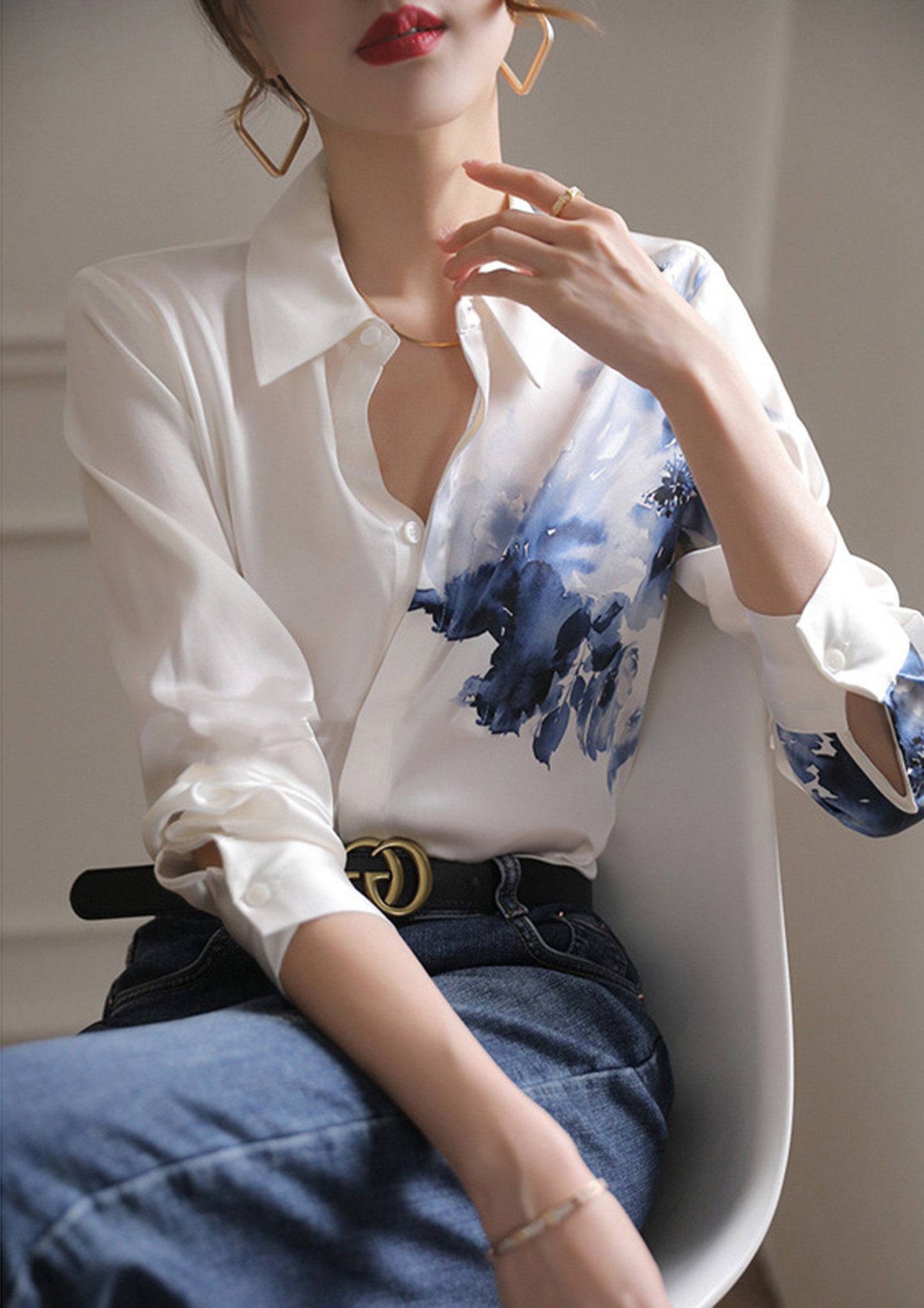 HUSH India Cotton Denim Shirt Women's Top Long Sleeve Blouse in Lightweight  Blue | eBay