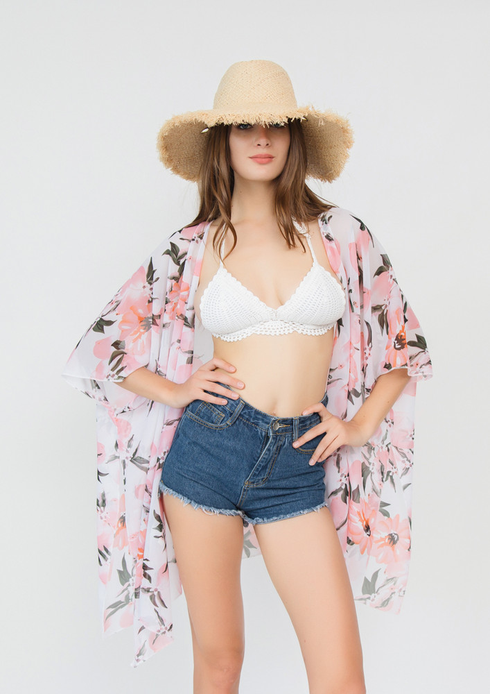 FLORAL WAVES PINK BEACH COVER-UP