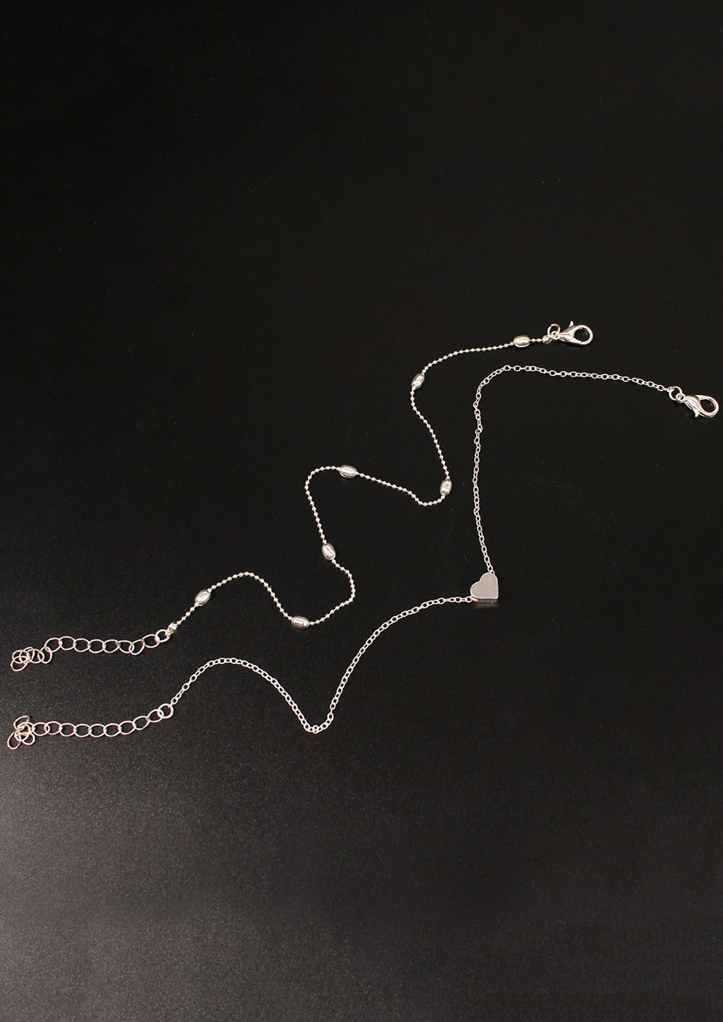 CRAVING HEARTS LAYERED SILVER CHAIN ANKLET