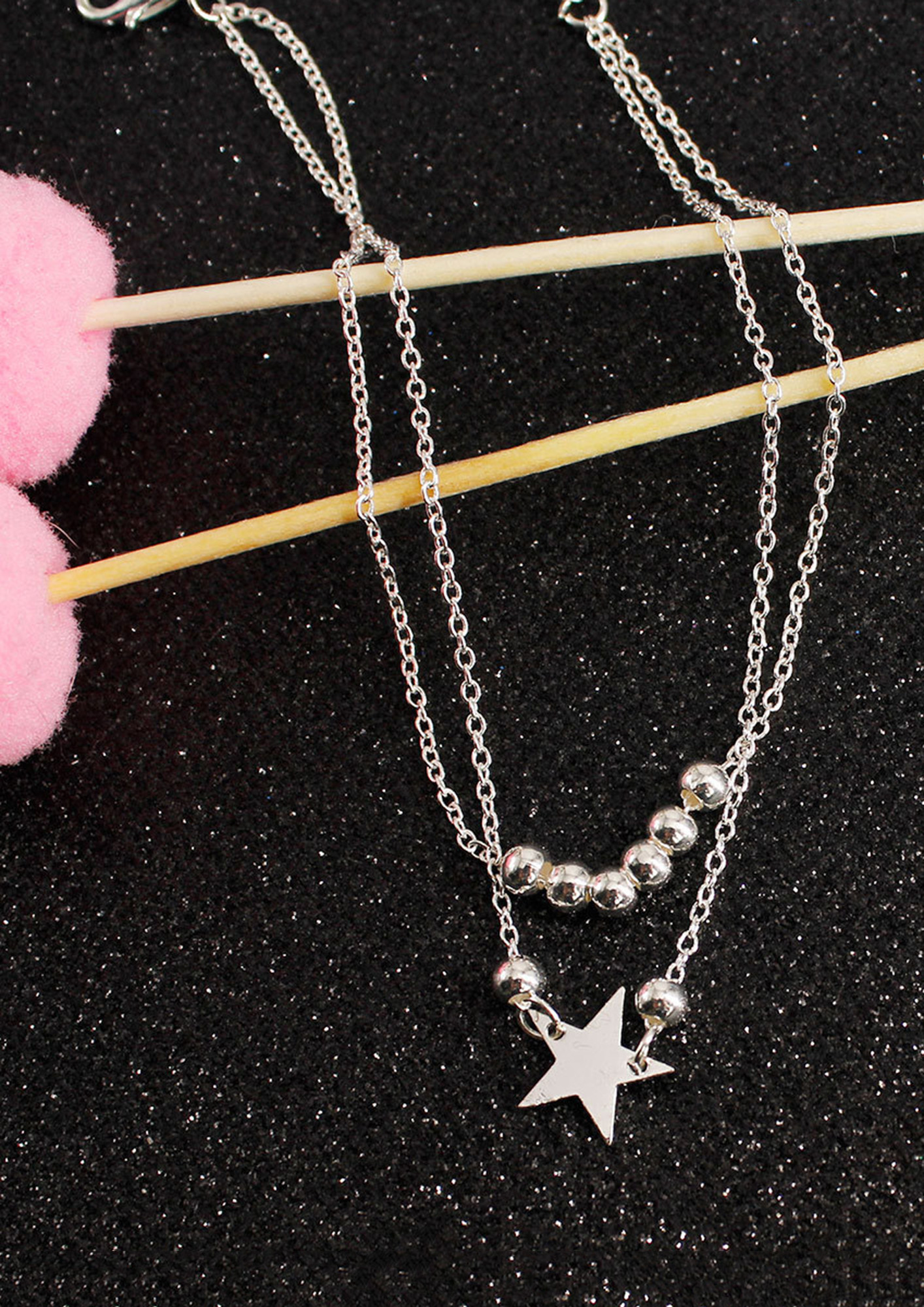 STARS AND BEADS SILVER PLATED ANKLET