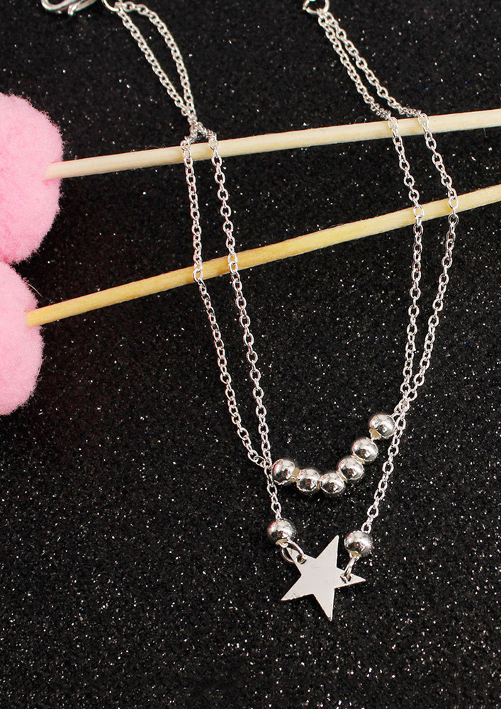 Stars And Beads Silver Plated Anklet