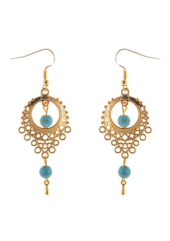 Ethinc Style Gold-tone Blue Drop Earrings