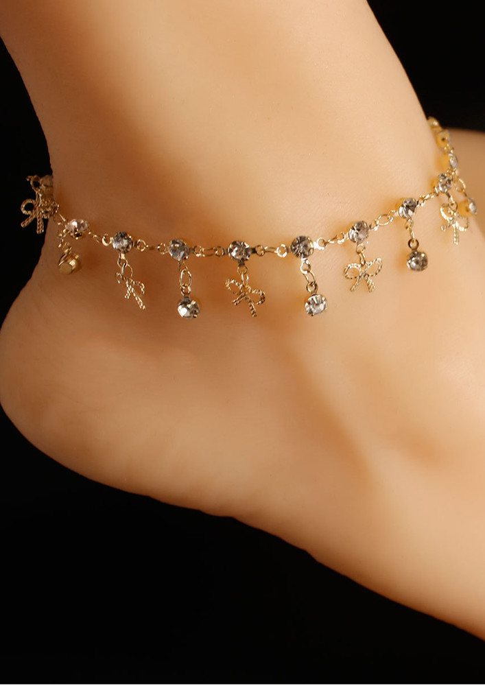 Gold Plated Knot Tie Rhinestone Anklet