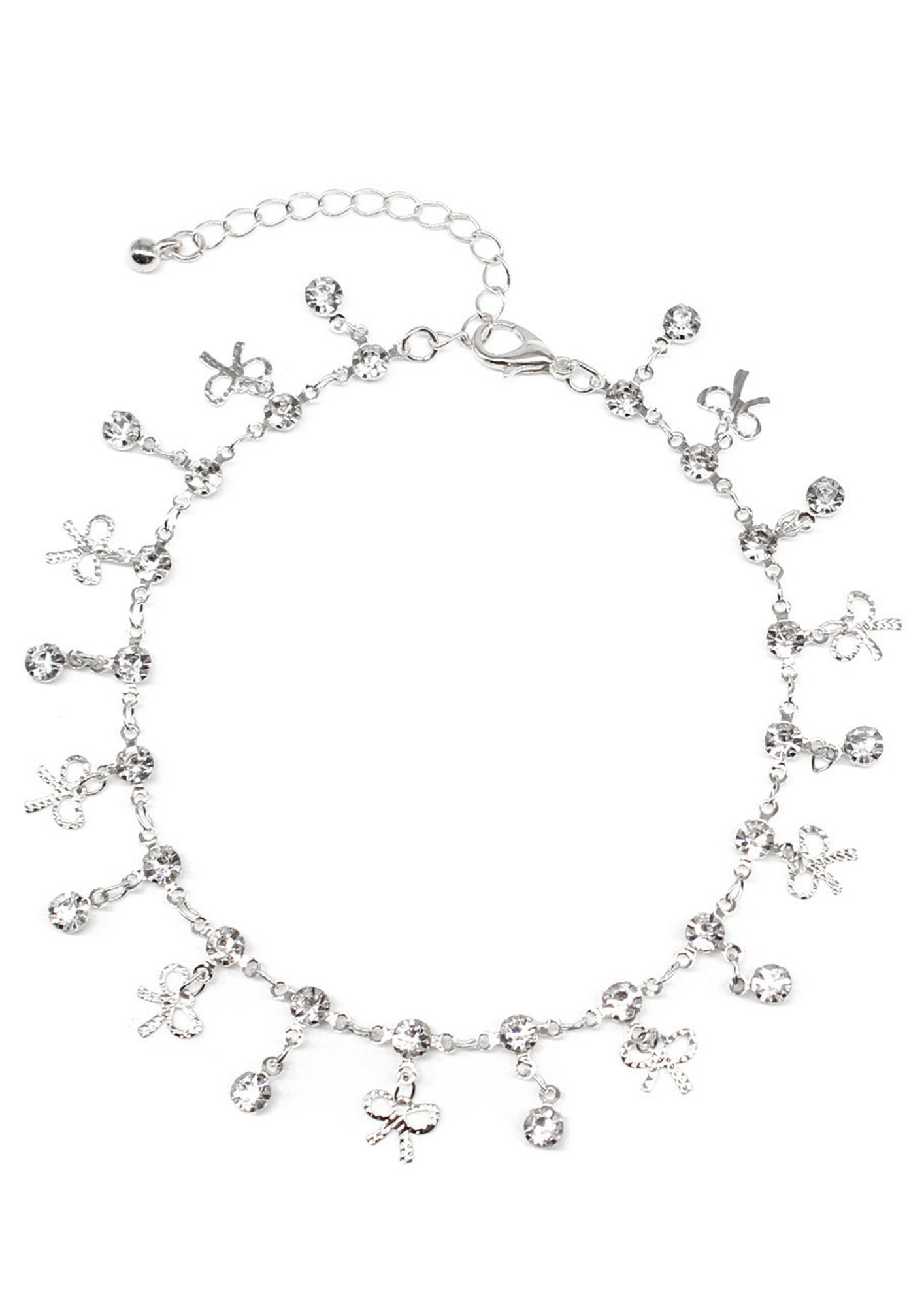 SILVER PLATED KNOT TIE RHINESTONE ANKLET