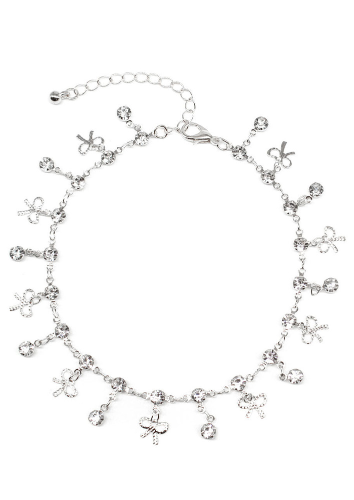 Silver Plated Knot Tie Rhinestone Anklet