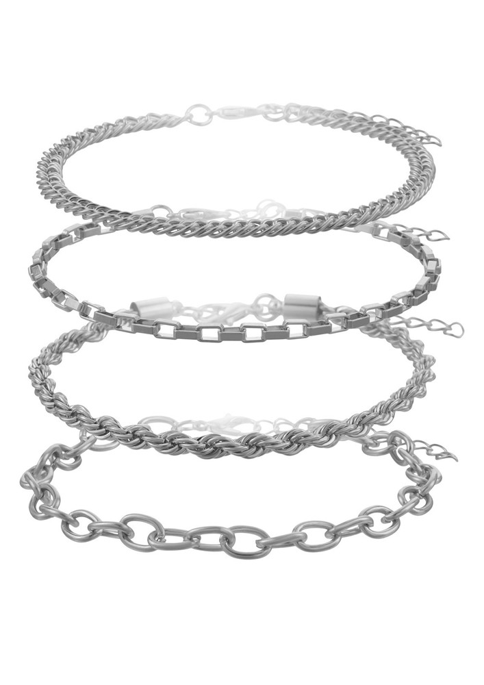 Simple Silver-tone Alloy Chain Bracelets (set Of 4)