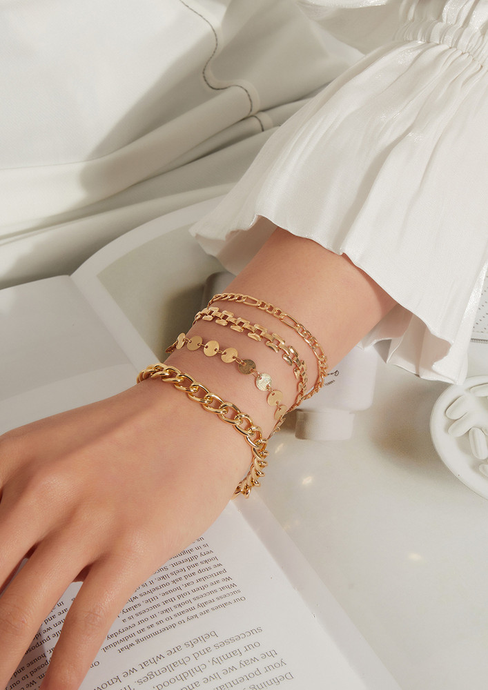 (set Of 4) Golden Chain & Sequin Detail Bracelets
