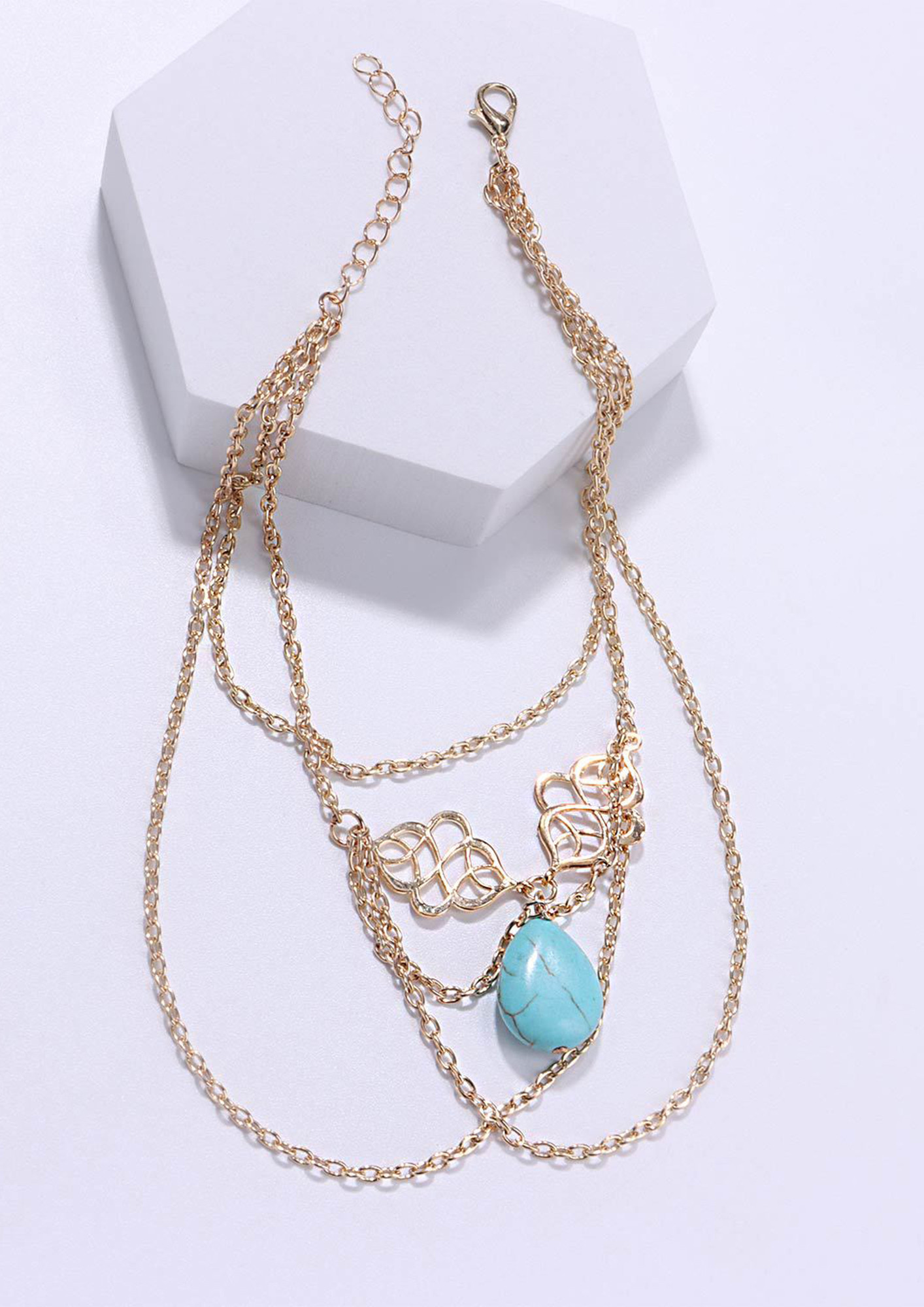 LAYERED GOLDEN TURQUOISE WATERDROP ARM CHAIN