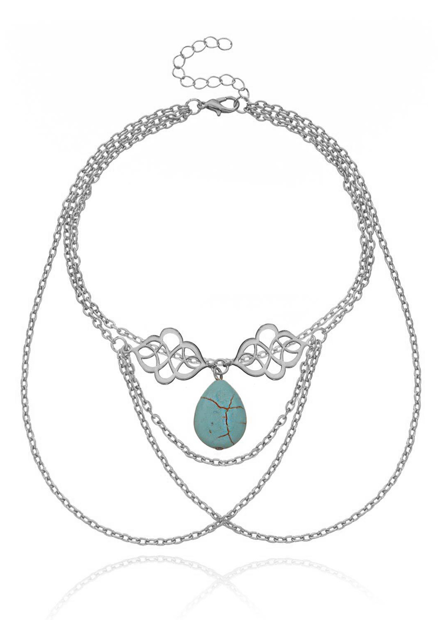 LAYERED SILVER TURQUOISE WATERDROP ARM CHAIN